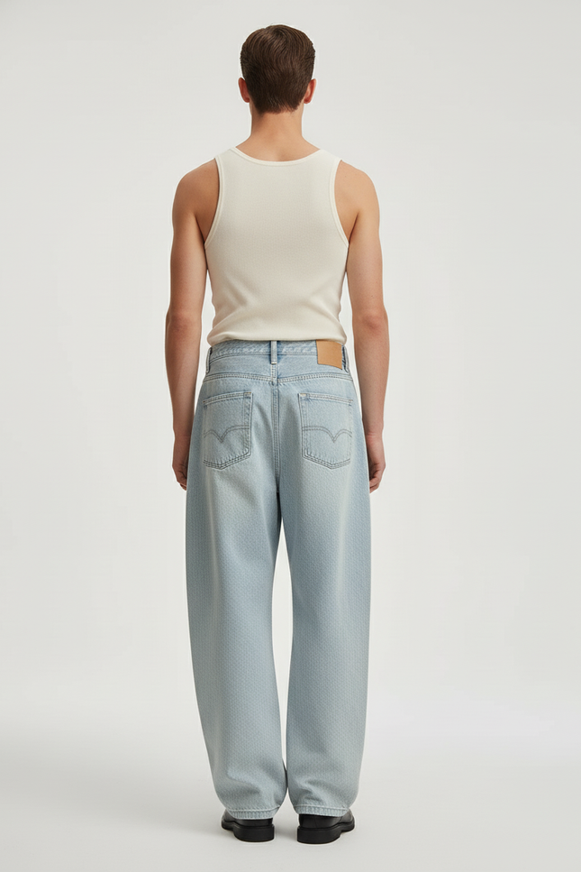 Pantalon Baggy Jean Bleu Clair Plissé Ample - vue 2