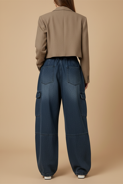 Pantalon Baggy Femme Bleu Cargo - Jean - vue 2