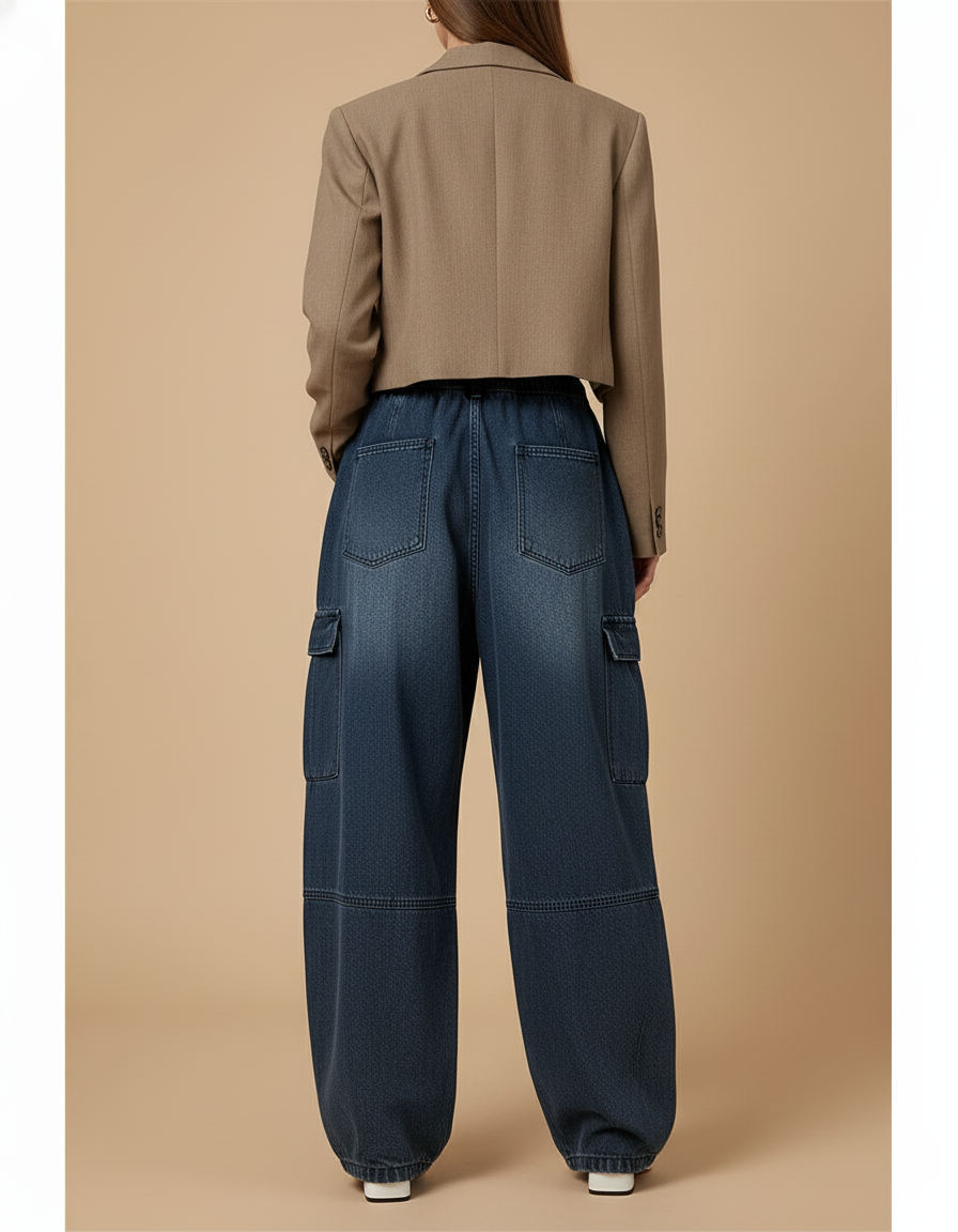 Pantalon Baggy Femme Bleu Cargo - Jean - vue 2