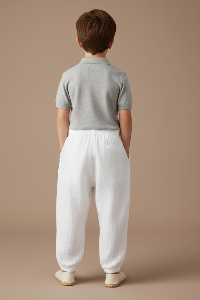 Pantalon Baggy Blanc Coton Ample Confortable Enfant - vue 2