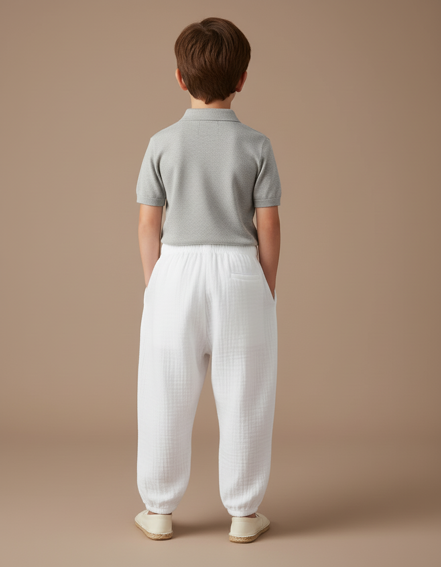 Pantalon Baggy Blanc Coton Ample Confortable Enfant - vue 2