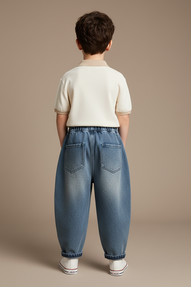 Pantalon Baggy Jean Brodé Ample Décontracté Enfant - Bleu - vue 2