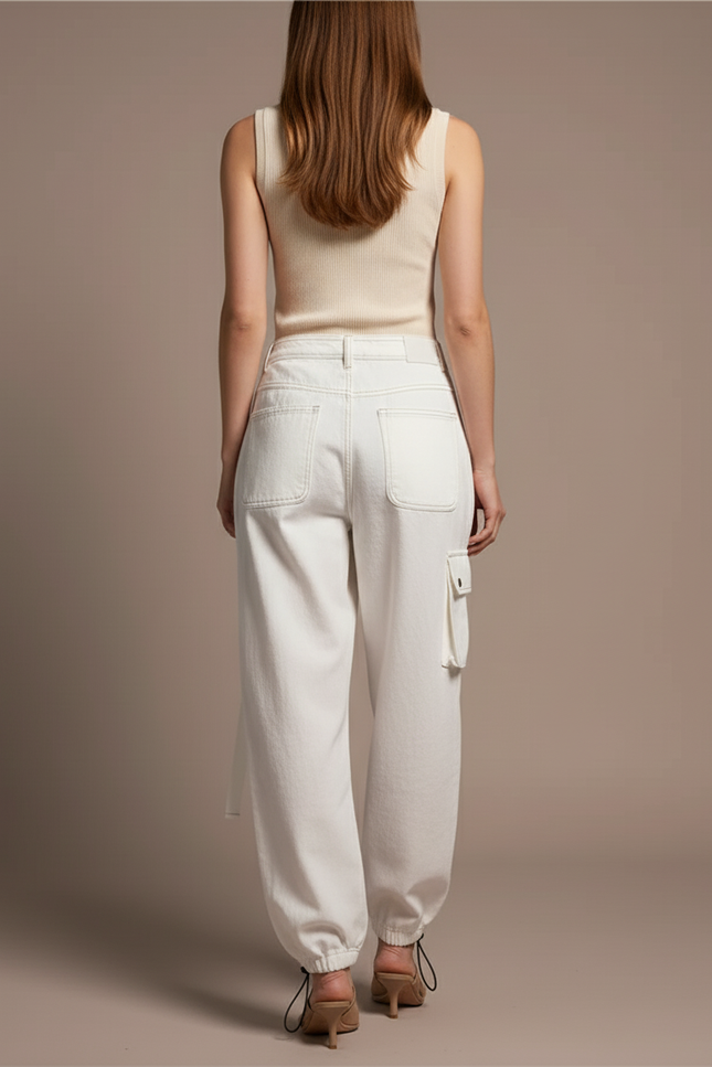 Pantalon Baggy Blanc Cargo Déchiré Ample Femme - Jean - vue 2