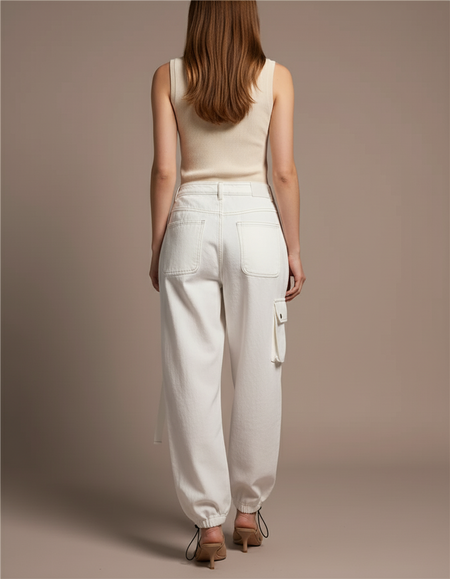 Pantalon Baggy Blanc Cargo Déchiré Ample Femme - Jean - vue 2