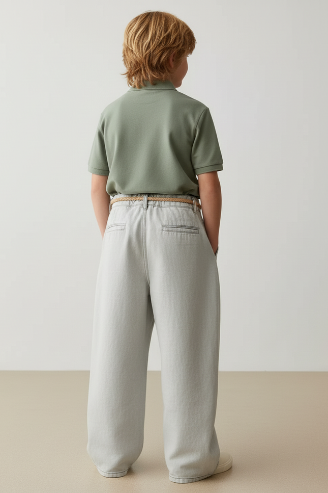 Pantalon Baggy Gris Clair Ample Plissé Cordon - Jean - vue 2