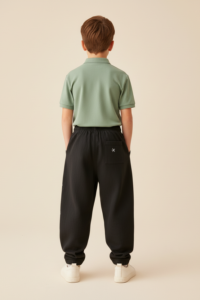 Pantalon Baggy Noir Ample Imprimé Anime Garçon - Molleton - vue 2