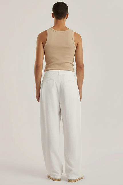 Pantalon Baggy Blanc Lin Ample Élégant Homme - vue 2
