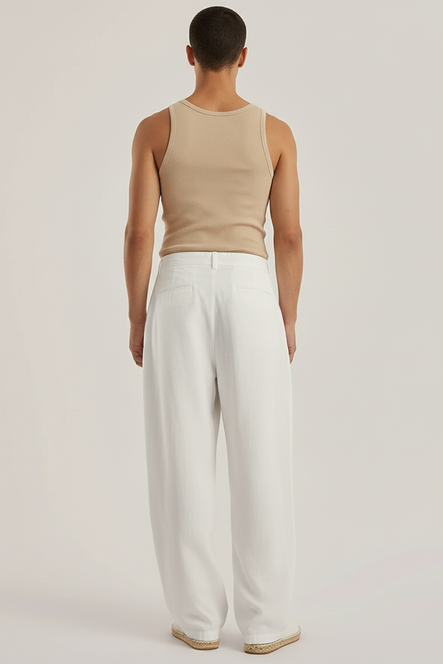 Pantalon Baggy Blanc Lin Ample Élégant Homme - vue 2