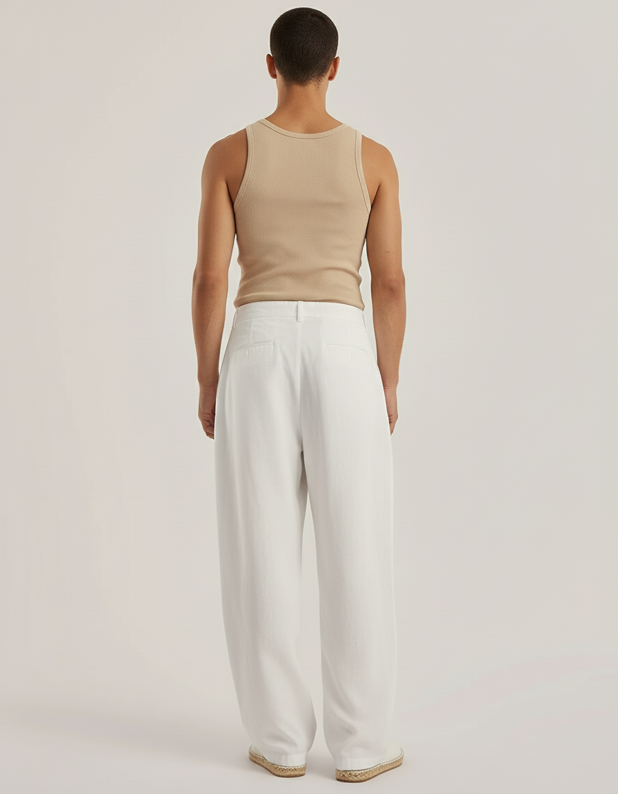 Pantalon Baggy Blanc Lin Ample Élégant Homme - vue 2