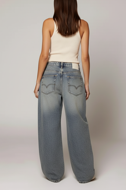 Pantalon Baggy Jean Large Patchwork Bleu Décontracté - vue 2