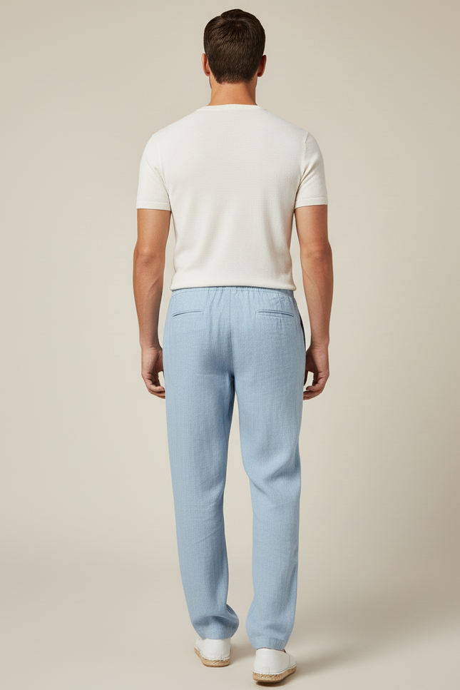 Pantalon Baggy Bleu Clair Lin Ample Cordon Homme - vue 2