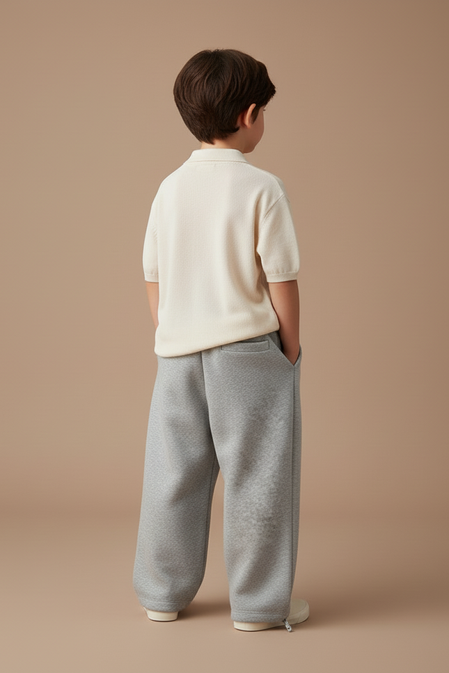 Pantalon Baggy Gris Ample Molleton Cordon Sport Enfant - vue 2