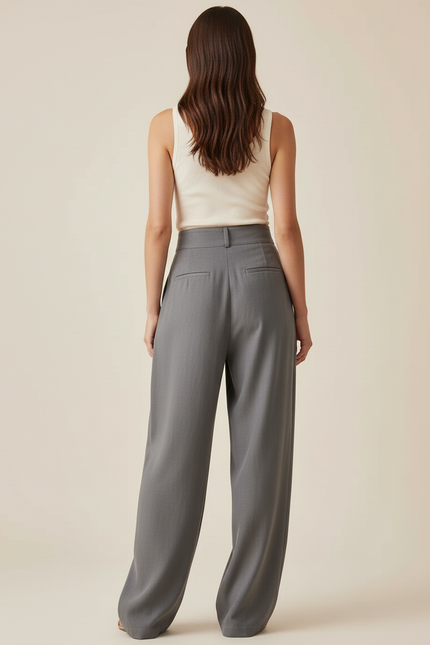 Pantalon Baggy Gris Ample Taille Haute Élégant - Gabardine - vue 2