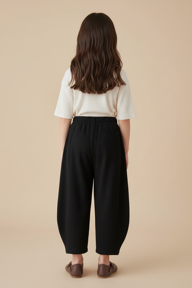 Pantalon Baggy Noir Côtelé Ample Coton Enfant - Cordé - vue 2