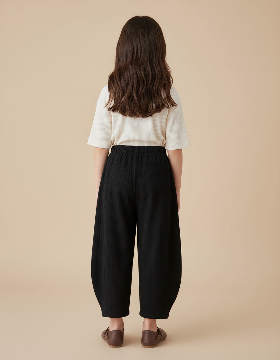 Pantalon Baggy Noir Côtelé Ample Coton Enfant - Cordé - vue 2