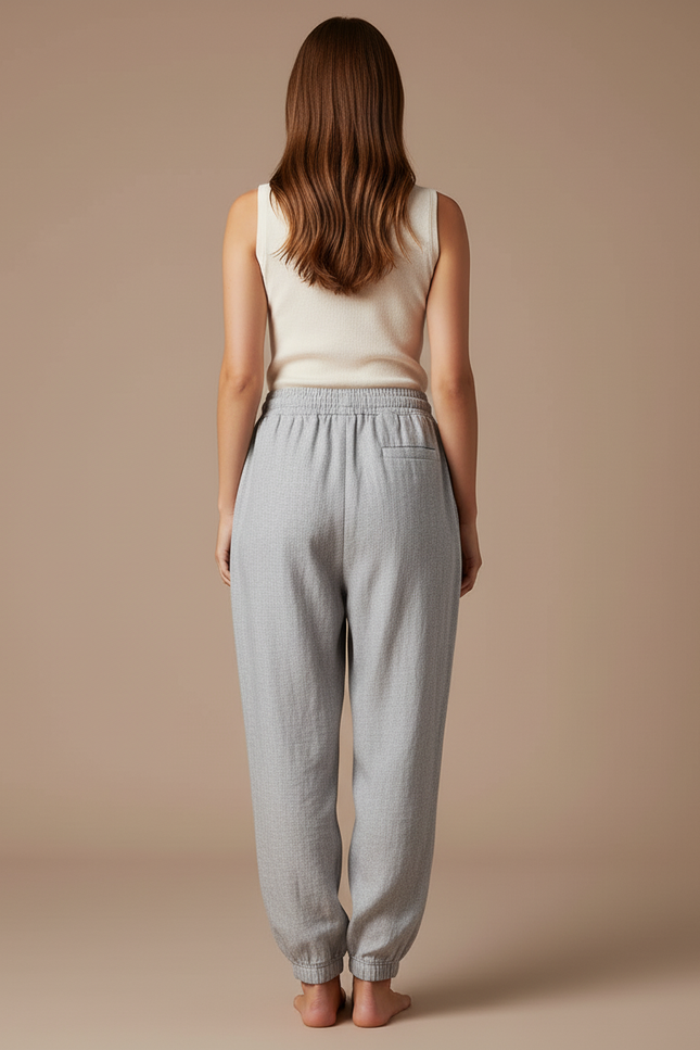 Pantalon Baggy Gris Imprimé Patte Cordon Décontracté - Lin - vue 2