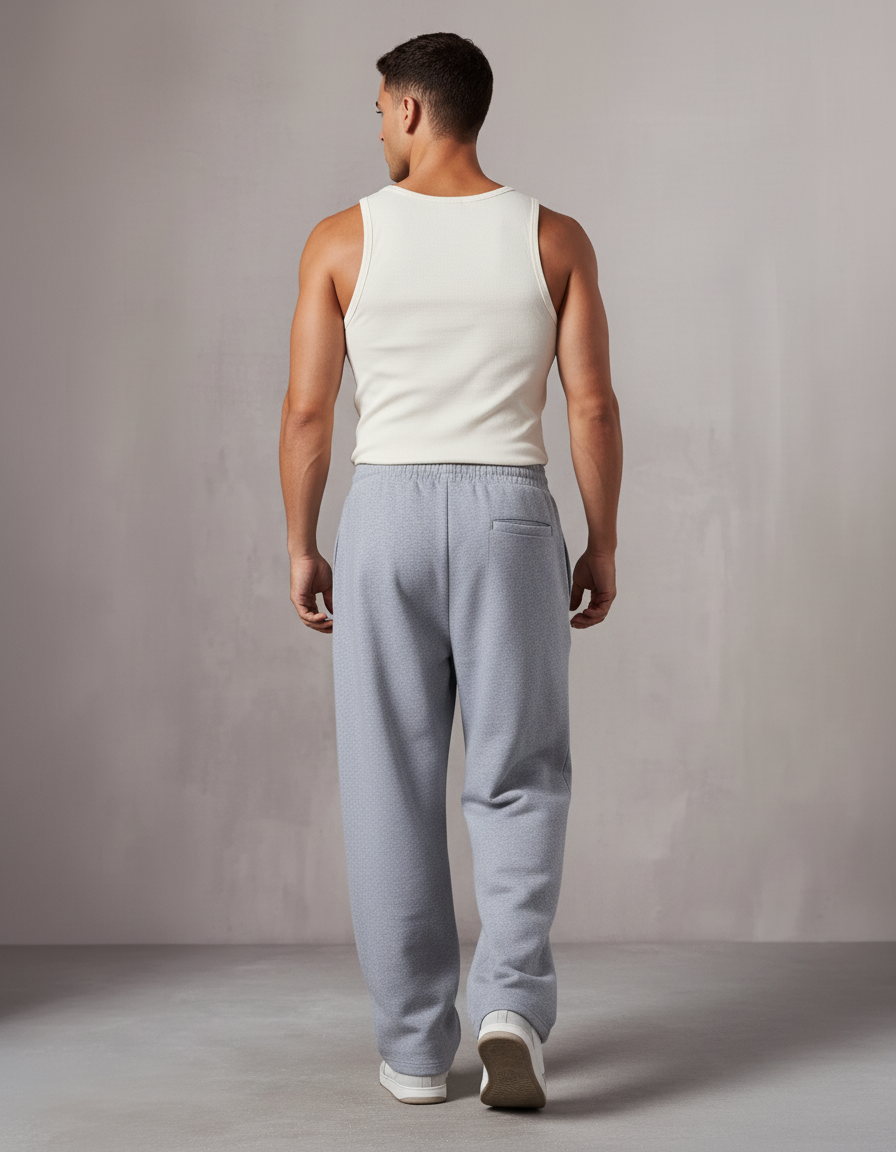 Pantalon Baggy Gris Ample Molleton Homme Décontracté - vue 2