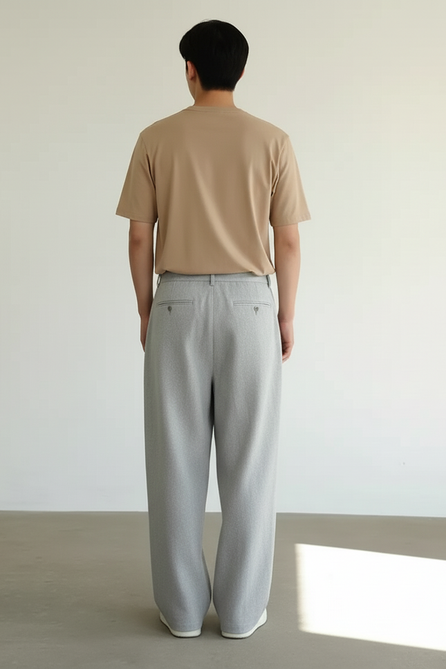 Pantalon Baggy Gris Clair Ample Droit Décontracté - Polyester - vue 2