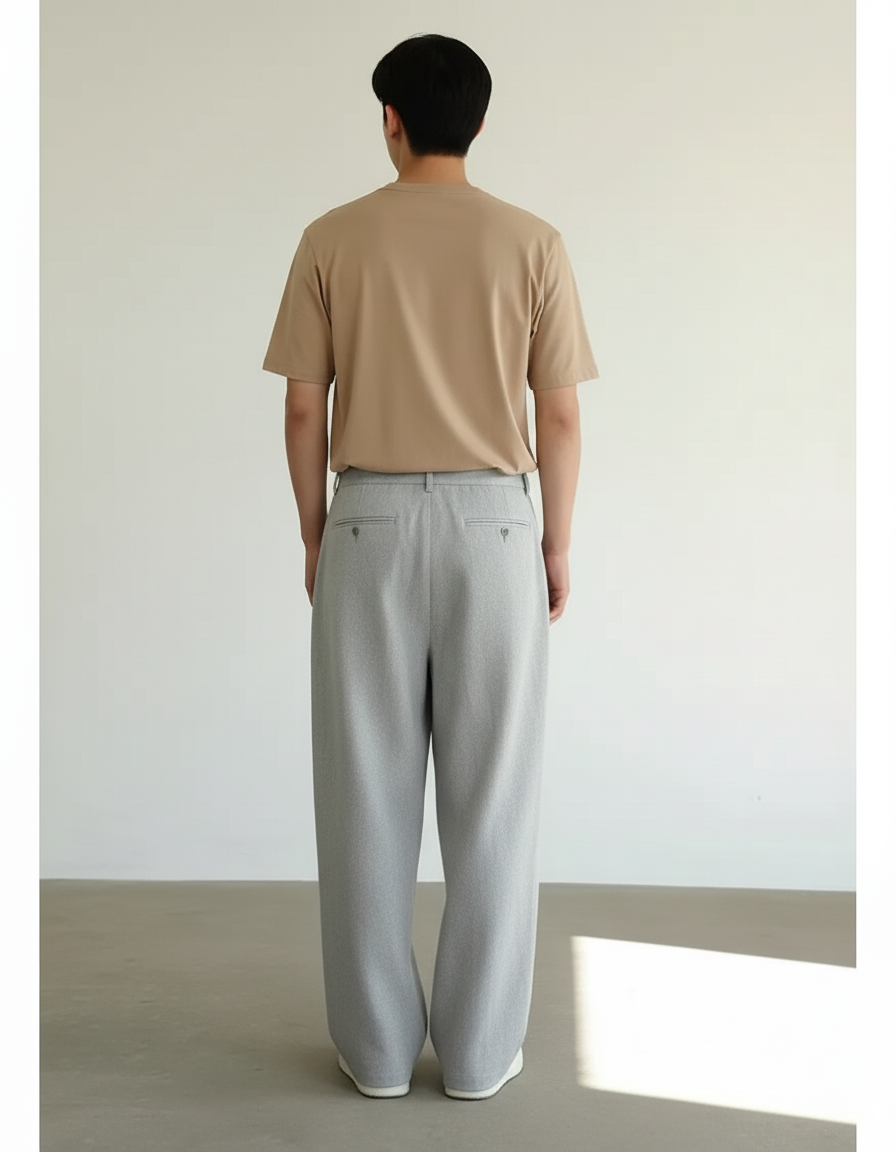 Pantalon Baggy Gris Clair Ample Droit Décontracté - Polyester - vue 2