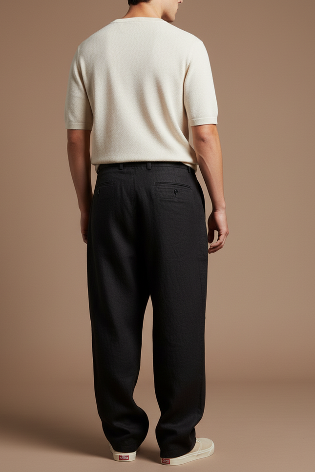 Pantalon Baggy Homme Noir Toile - Lin - vue 2