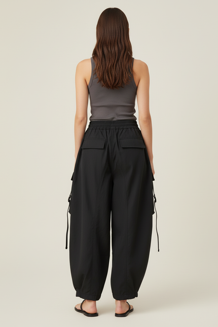 Pantalon Baggy Noir Cargo Ample Multifonction - Polyester - vue 2