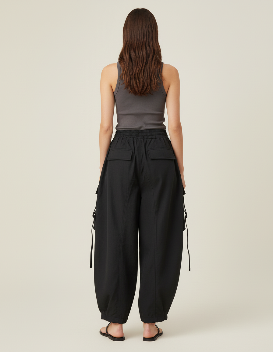 Pantalon Baggy Noir Cargo Ample Multifonction - Polyester - vue 2