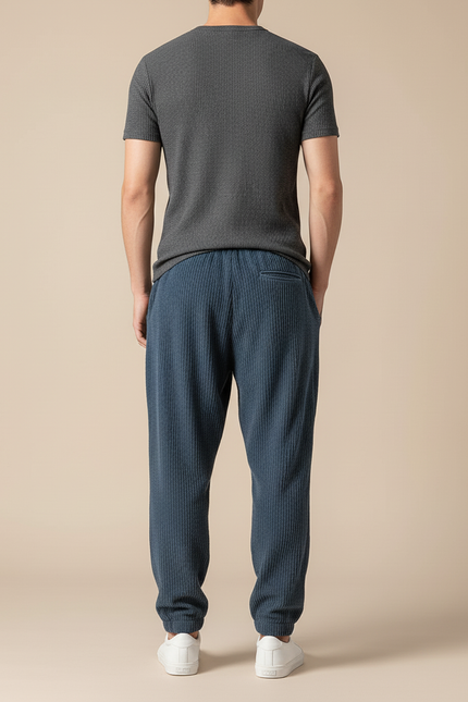 Pantalon Baggy Bleu Côtelé Ample Décontracté Homme - Cordé - vue 2