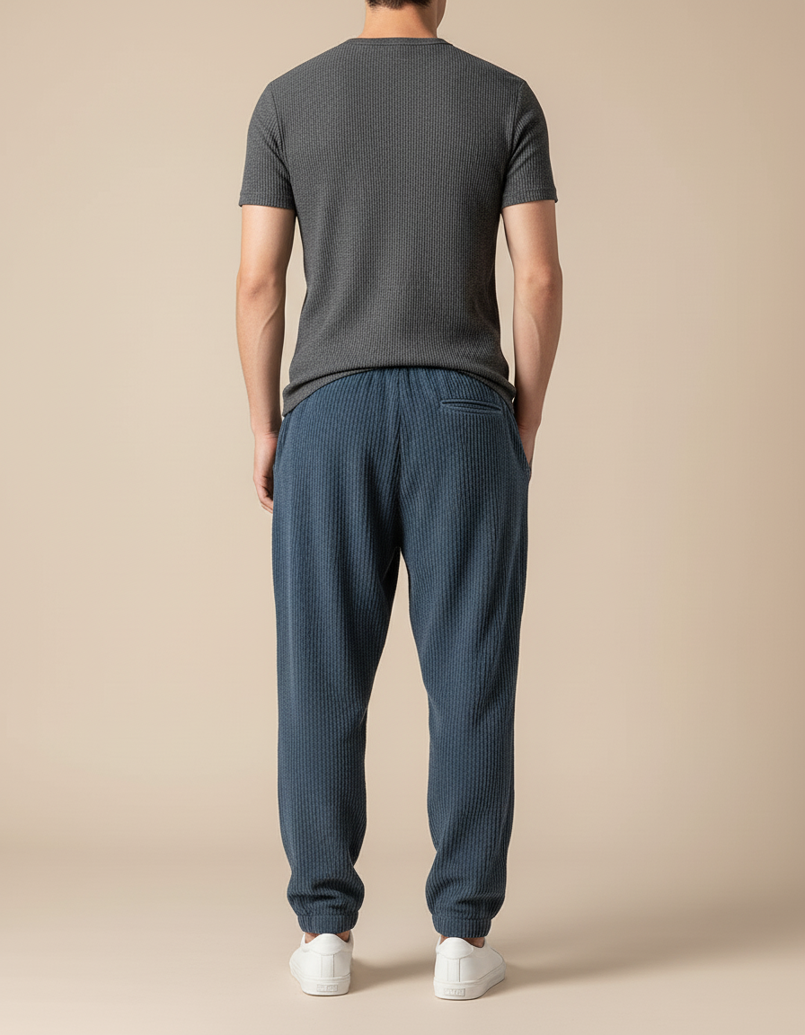 Pantalon Baggy Bleu Côtelé Ample Décontracté Homme - Cordé - vue 2