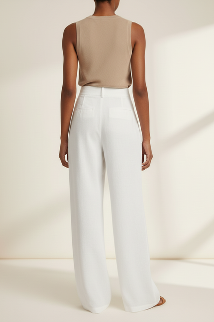 Pantalon Baggy Blanc Ample Boutons Dorés Fluide - Lin - vue 2
