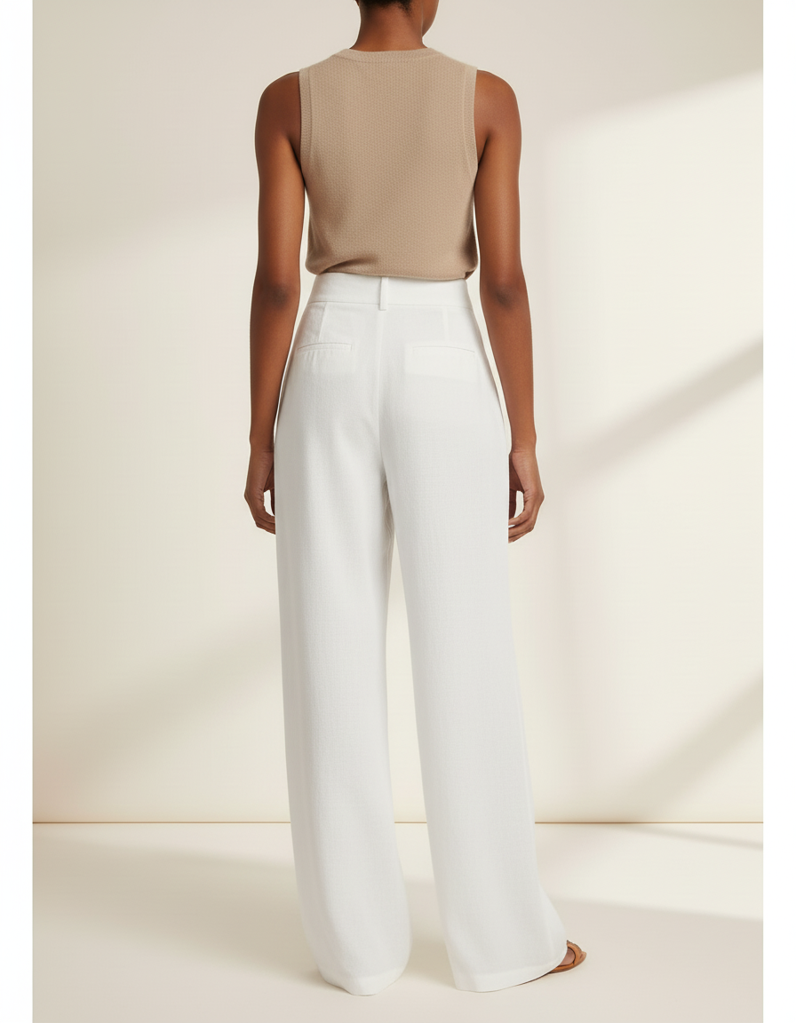 Pantalon Baggy Blanc Ample Boutons Dorés Fluide - Lin - vue 2