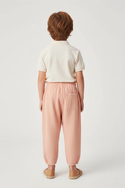 Pantalon Baggy Rose Pêche Coton Lin Ample Enfant - vue 2