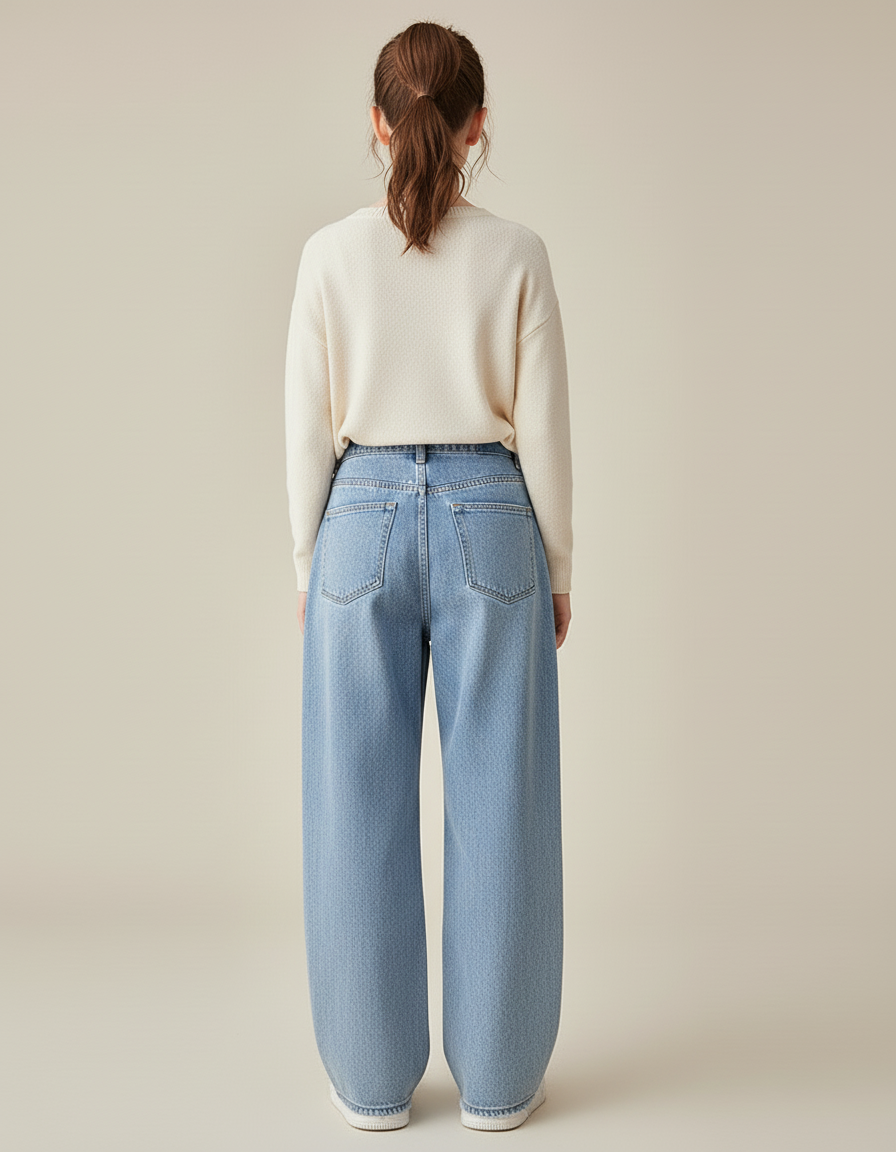 Pantalon Baggy Denim Bleu Ample Couture Apparente Fille - Jean - vue 2