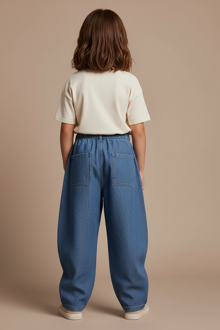 Pantalon Baggy Jean Ample Bleu Enfant Décontracté - vue 2