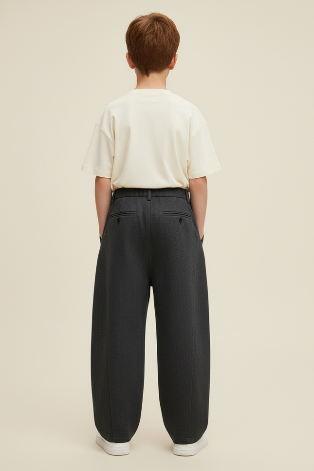 Pantalon Baggy Gris Foncé Plissé Ample Garçon - Laine - vue 2