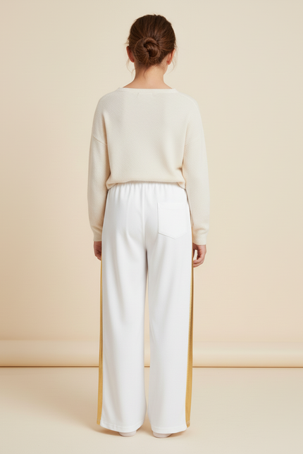 Pantalon Baggy Blanc Doré Large Pailleté Fille - Maille - vue 2
