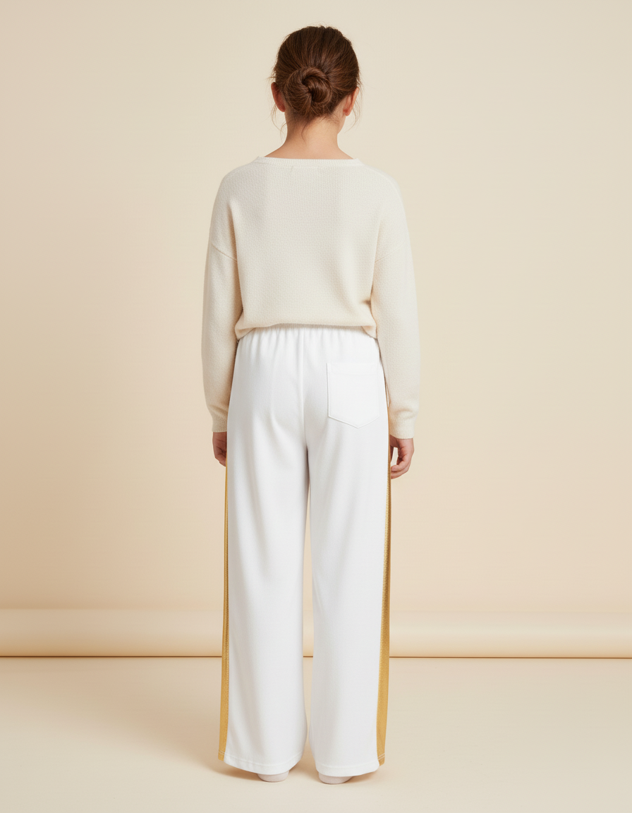 Pantalon Baggy Blanc Doré Large Pailleté Fille - Maille - vue 2