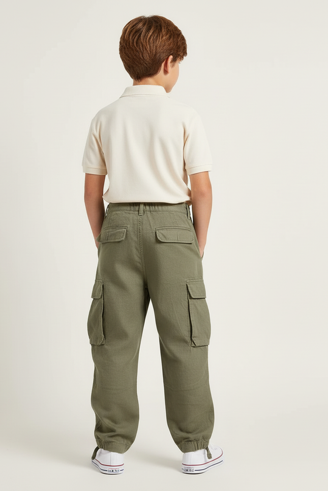 Pantalon Baggy Kaki Cargo Plissé Décontracté Garçon - Lin - vue 2