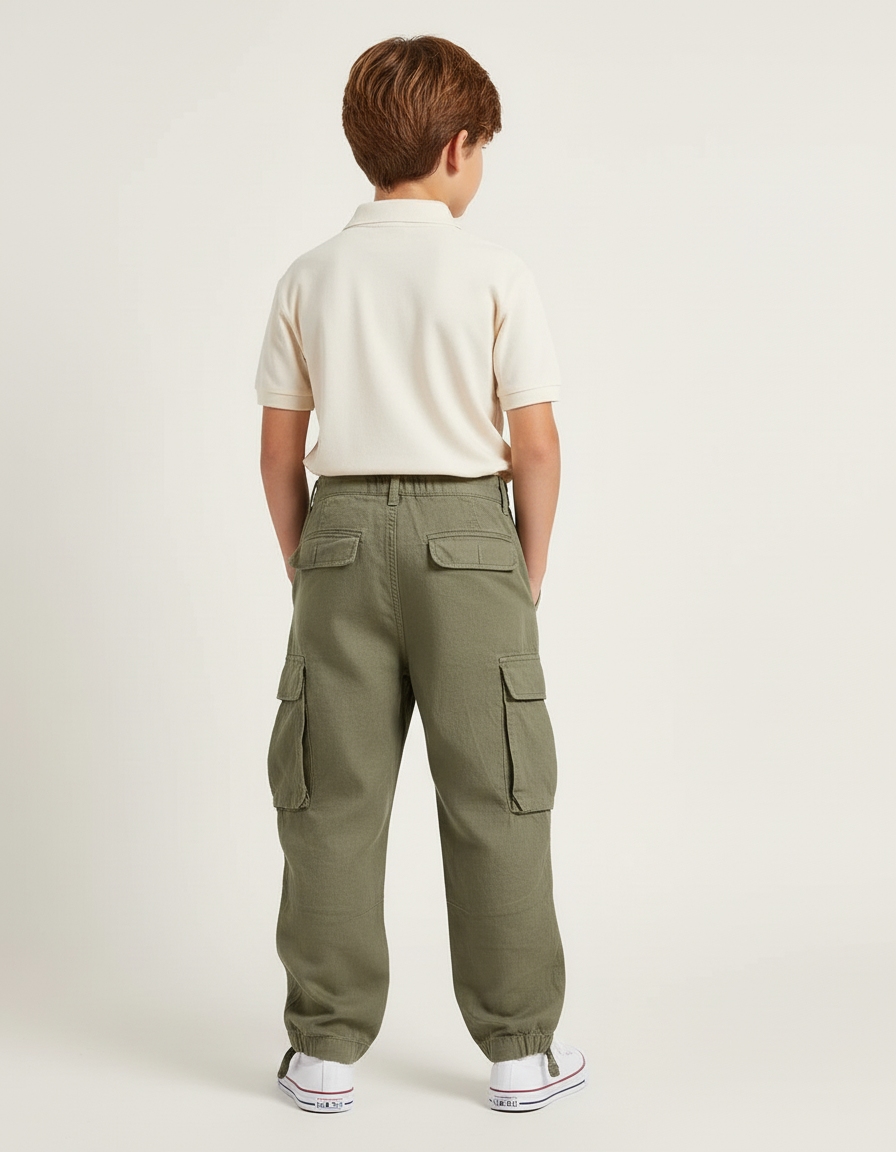 Pantalon Baggy Kaki Cargo Plissé Décontracté Garçon - Lin - vue 2
