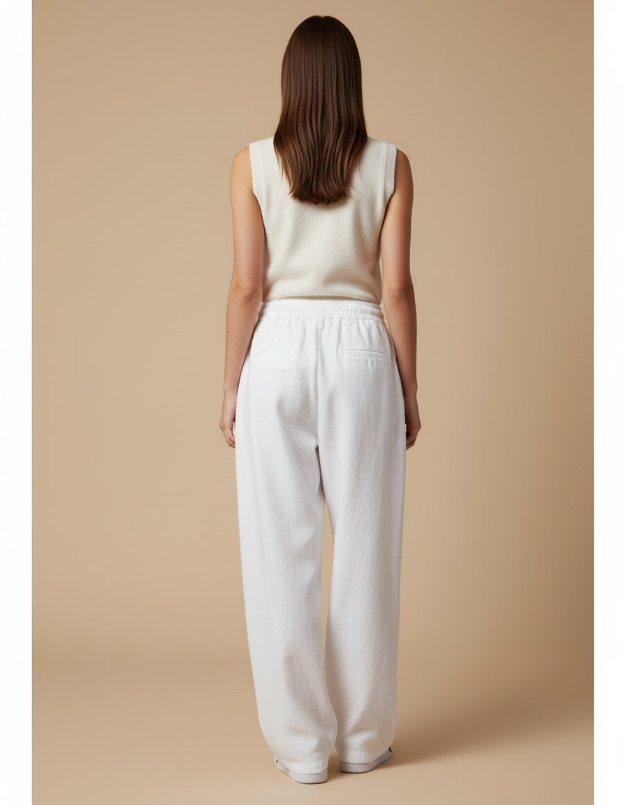 Pantalon Baggy Blanc Ample Cordon Décontracté Fluide - Lin - vue 2