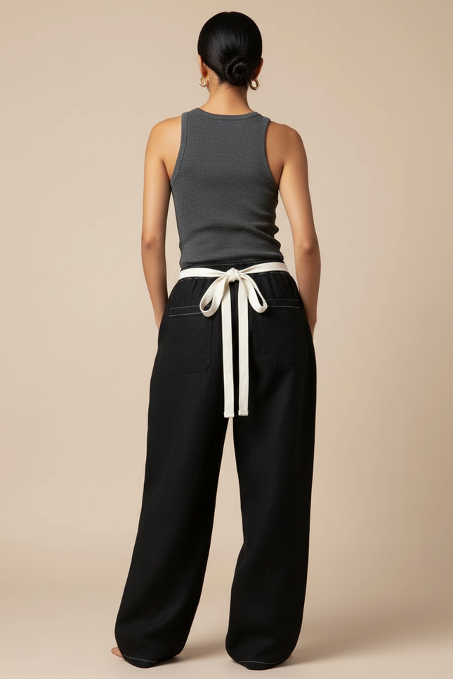 Pantalon Baggy Noir Ample Imprimé Streetwear Cordon - Jean - vue 2