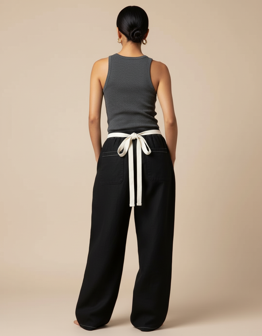 Pantalon Baggy Noir Ample Imprimé Streetwear Cordon - Jean - vue 2