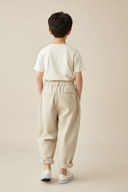 Pantalon Baggy Beige Coton Ample Décontracté Enfant - vue 2