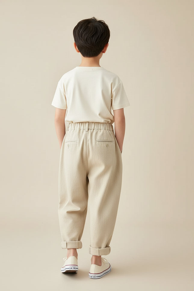 Pantalon Baggy Beige Coton Ample Décontracté Enfant - vue 2