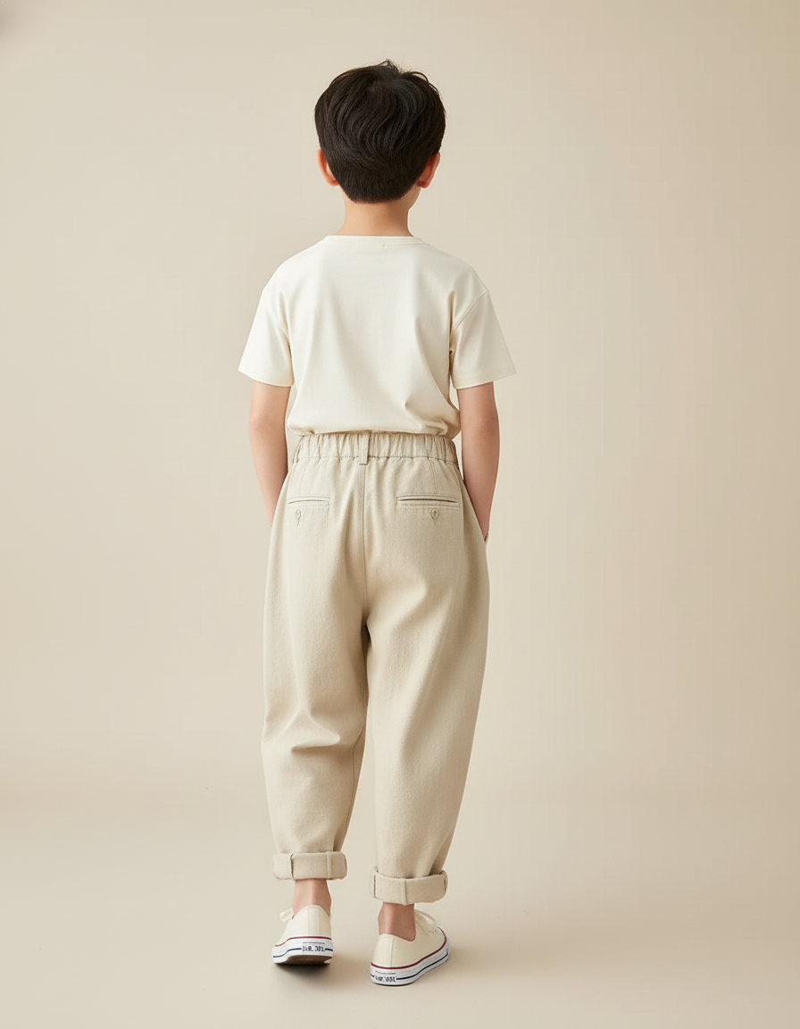 Pantalon Baggy Beige Coton Ample Décontracté Enfant - vue 2