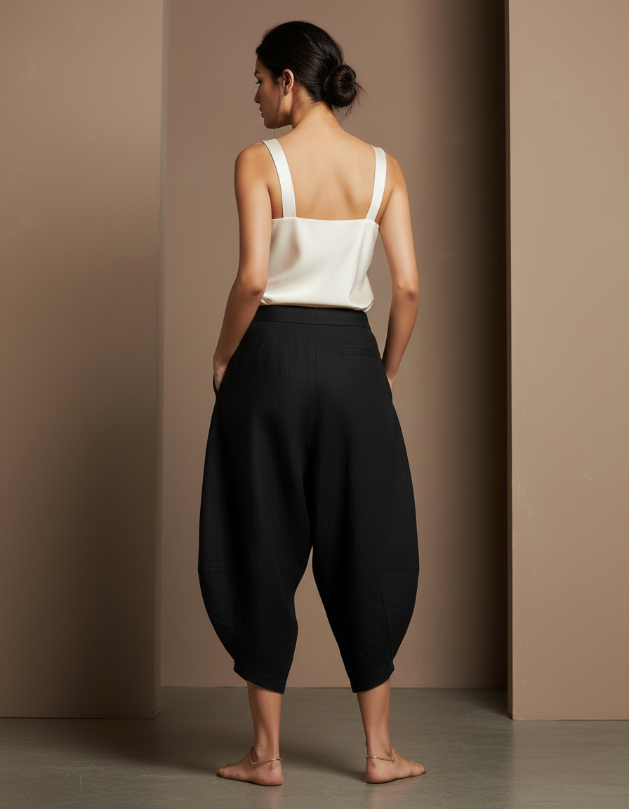 Pantalon Baggy Noir Lin Ample Harem Fluide Femme - vue 2