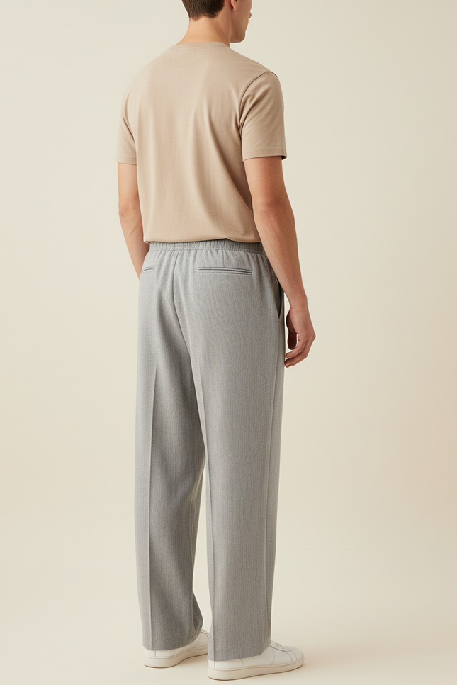 Pantalon Baggy Gris Clair Droit Cordon Homme - Gabardine - vue 2