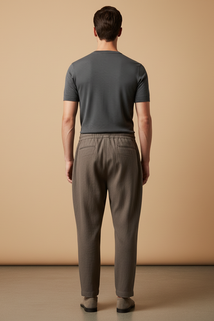 Pantalon Baggy Marron Ample Décontracté Homme Cordon - Laine - vue 2