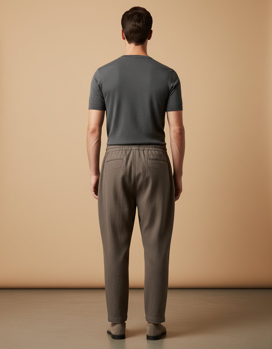 Pantalon Baggy Marron Ample Décontracté Homme Cordon - Laine - vue 2