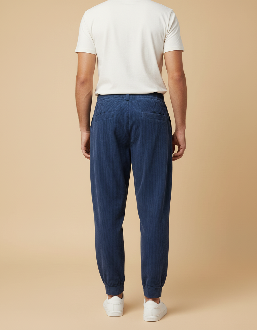 Pantalon Baggy Côtelé Bleu Décontracté Ample Homme - Marine Cordé - vue 2