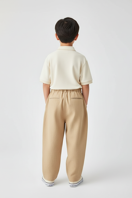 Pantalon Baggy Beige Lin Plissé Enfant Décontracté - vue 2